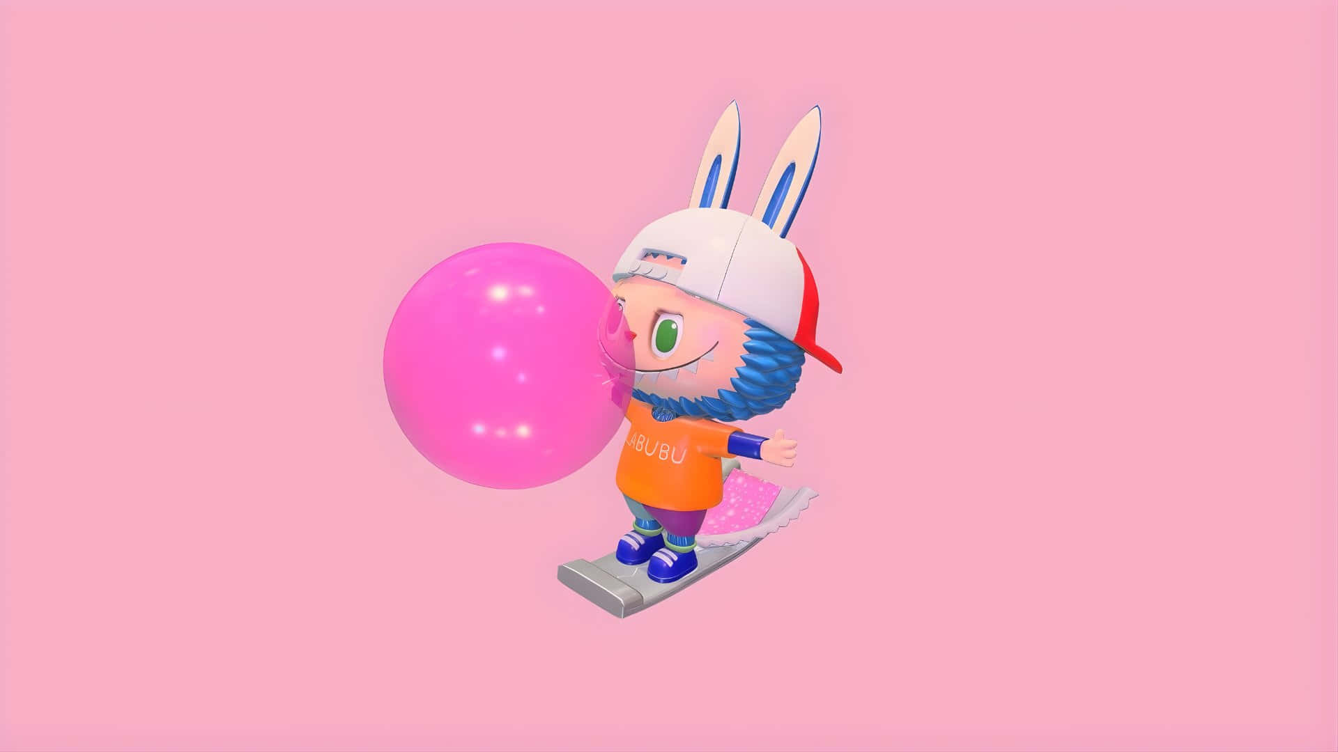 Labubu, blue hair, white cap, Full HD Desktop Wallpaper