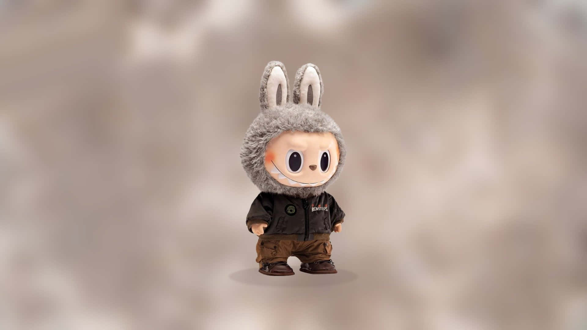 Labubu, bunny costume figure, brown jacket, Full HD Desktop Wallpaper
