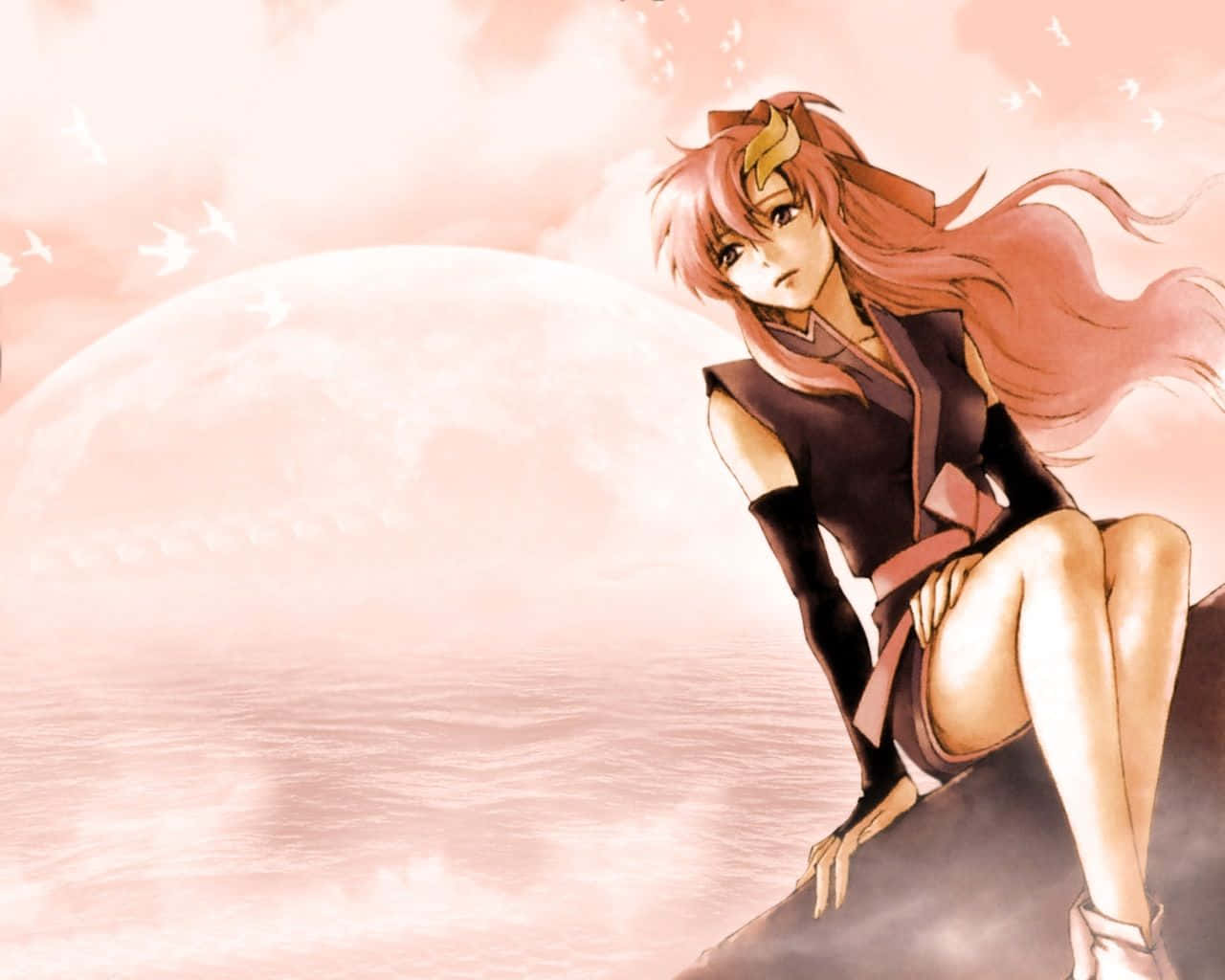 Lacus Clyne, pink-haired anime girl, cliff, HD Desktop Wallpaper