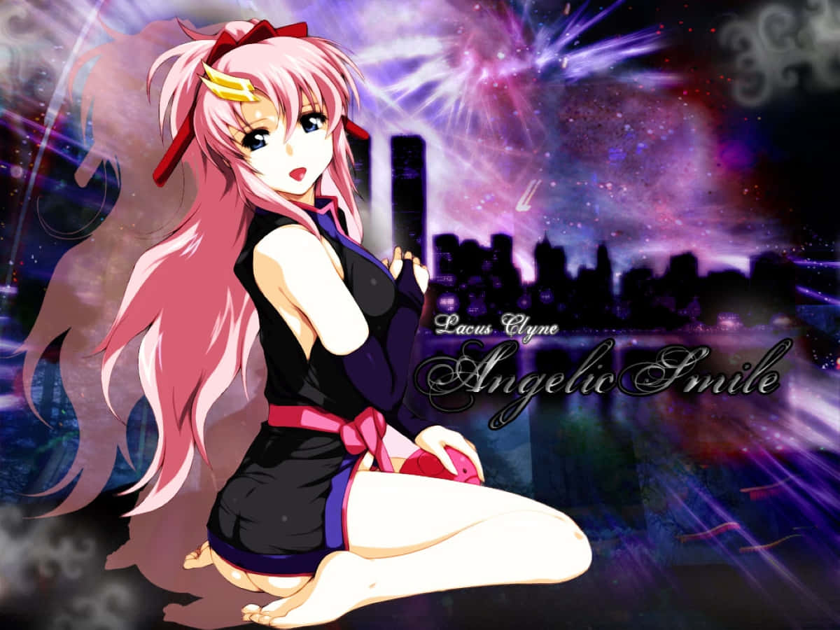 Lacus Clyne, pink-haired anime girl, black outfit, SD Desktop Wallpaper