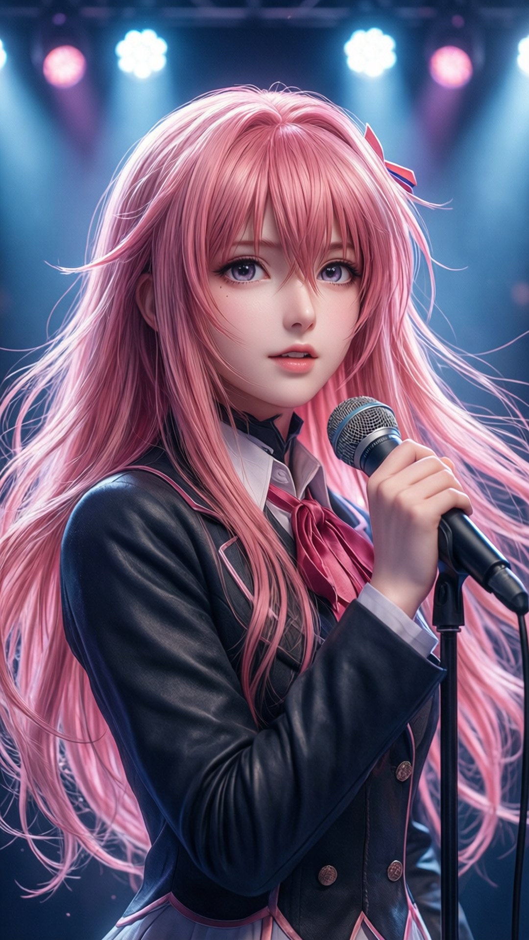 Lacus Clyne, pink-haired anime girl, school uniform, Full HD Phone Wallpaper
