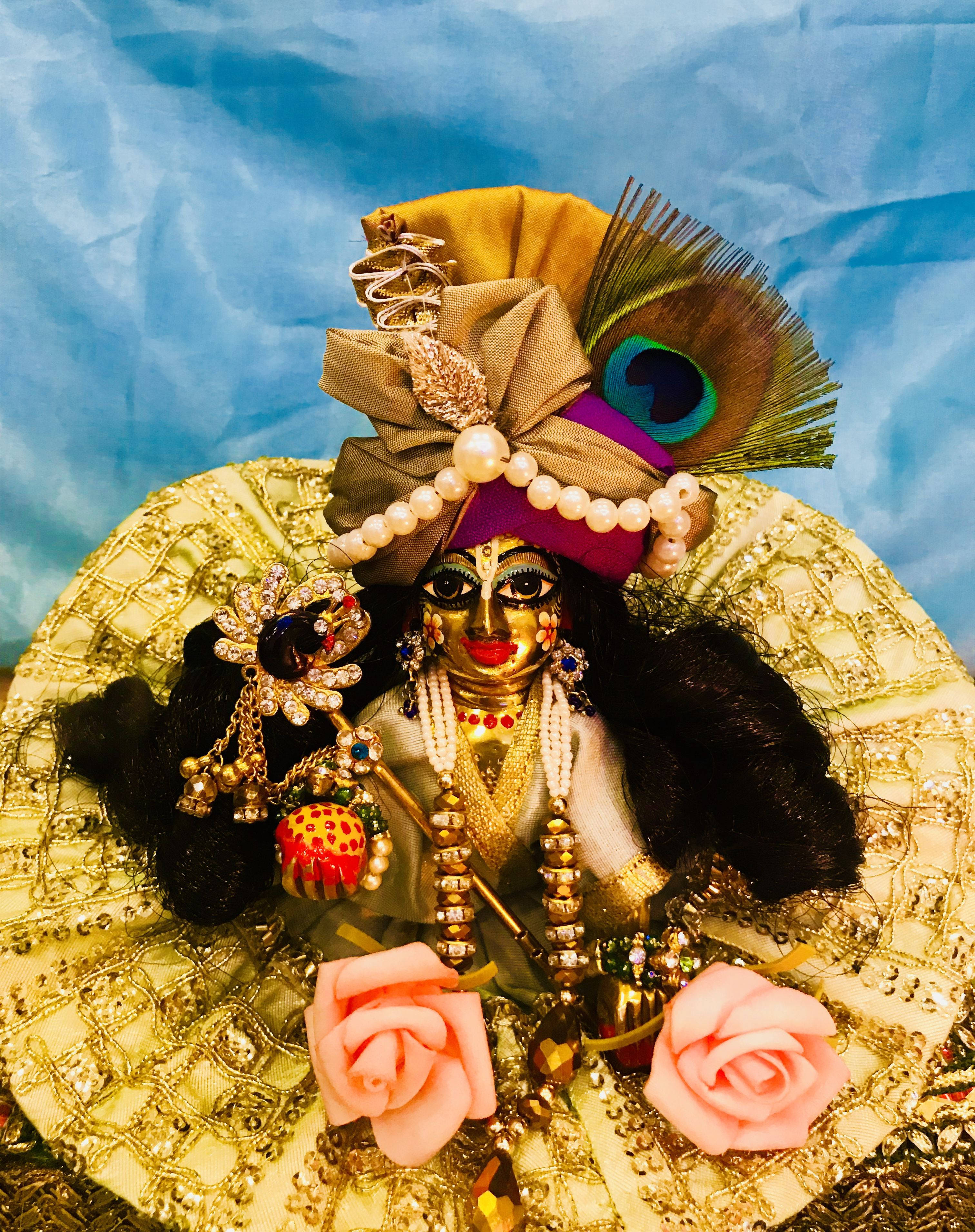 Laddu Gopal, gold laddu gopal, yellow headdress, 2K Phone Wallpaper