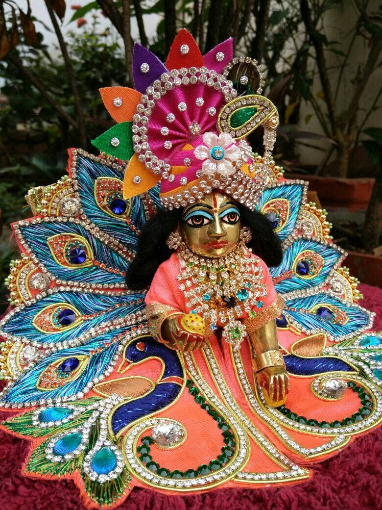 Laddu Gopal, orange, blue, SD Phone Wallpaper