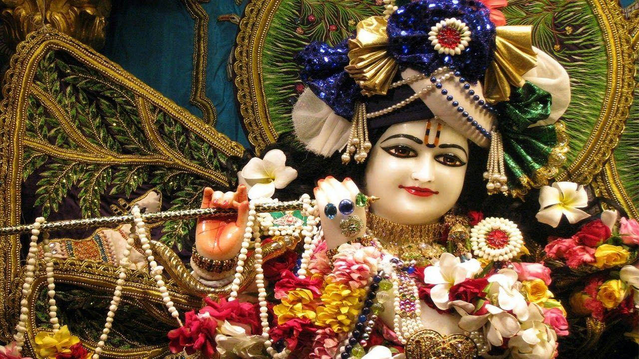 Laddu Gopal, blue headdress, flute, HD Desktop Wallpaper
