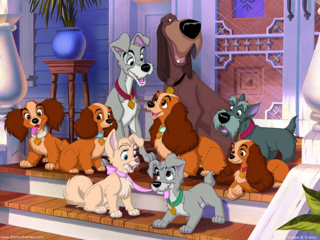 Lady and the Tramp, spaghetti dinner, animated dogs, SD Desktop Wallpaper