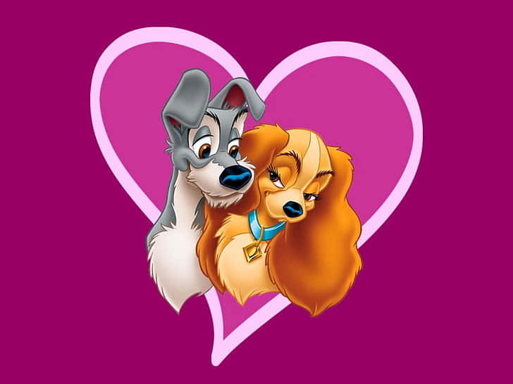 Lady and the Tramp, pink heart, magenta background, SD Desktop Wallpaper