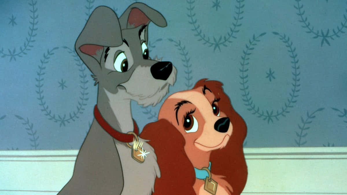 Lady and the Tramp, spaghetti dinner, blue wallpaper, SD Desktop Wallpaper
