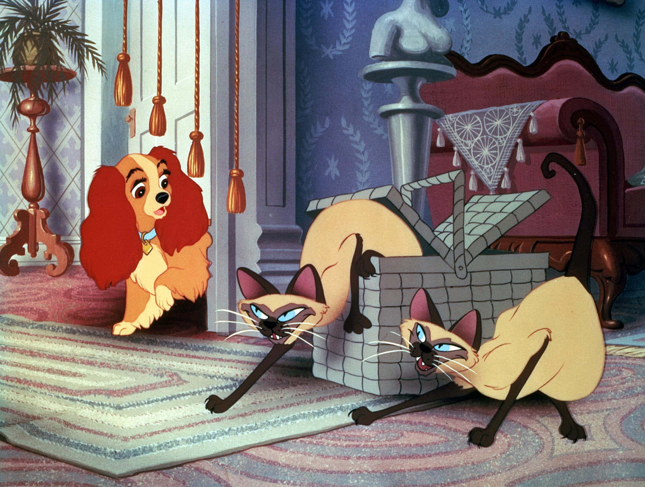 Lady and the Tramp, spaghetti scene, red-haired dog, Full HD Desktop Wallpaper