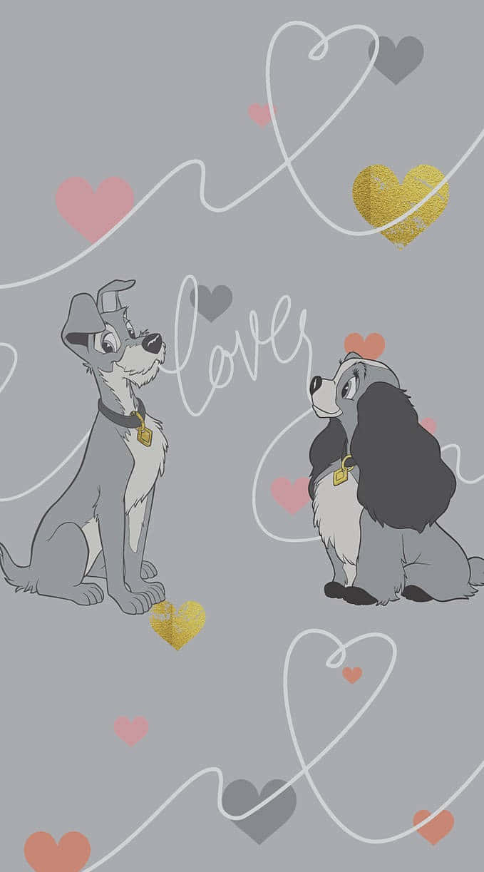 Lady and the Tramp, spaghetti moment, hearts, SD Phone Wallpaper