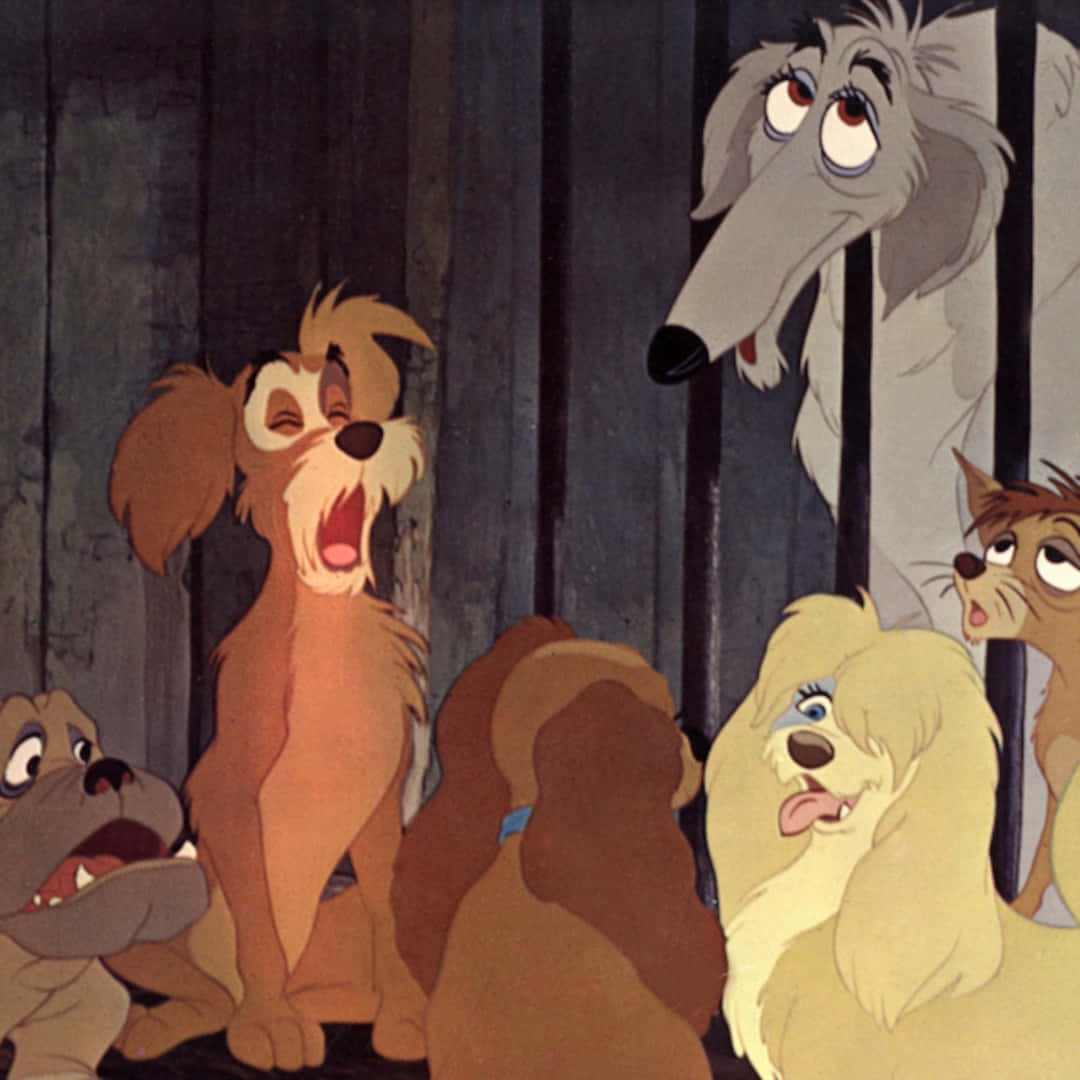 Lady and the Tramp, spaghetti kiss, animated dogs, SD Desktop Wallpaper