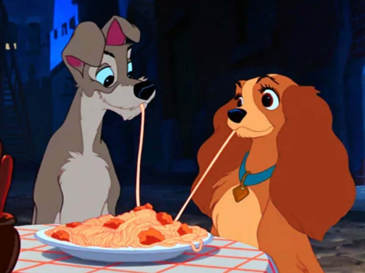 Lady and the Tramp, spaghetti, checkered tablecloth, SD Desktop Wallpaper
