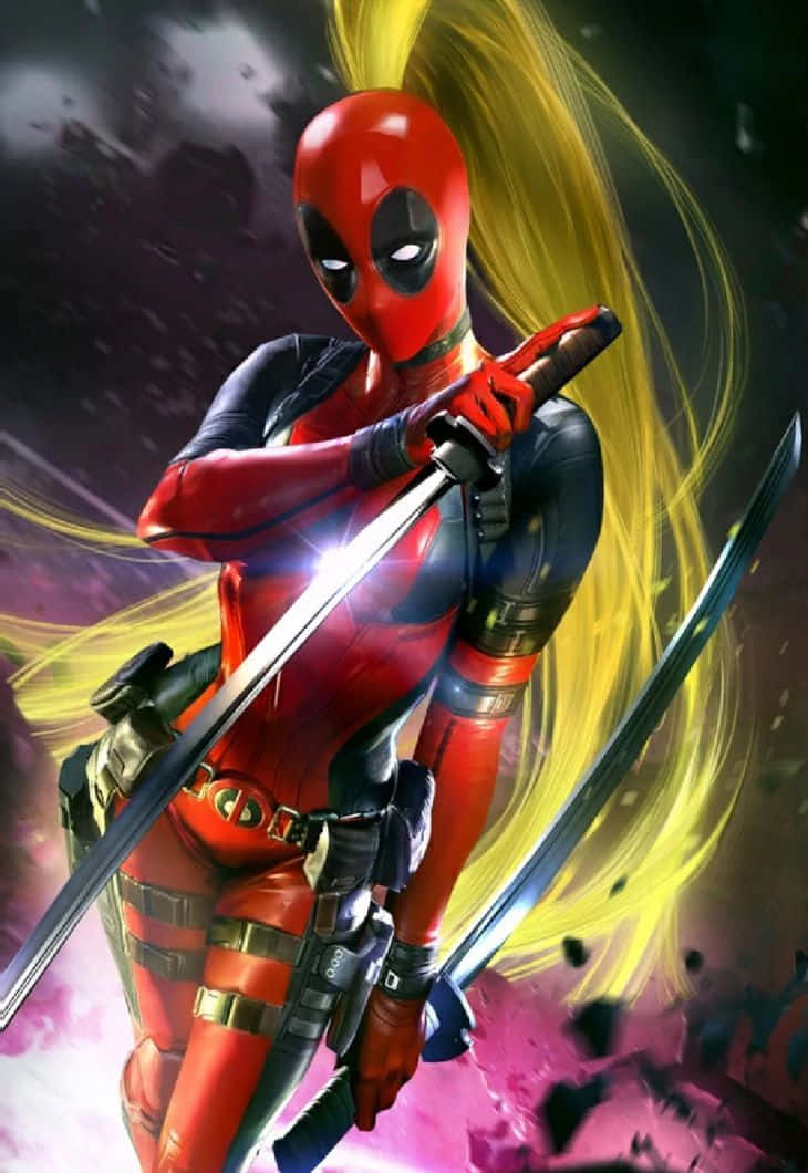 Lady Deadpool, yellow hair, two swords, SD Phone Wallpaper