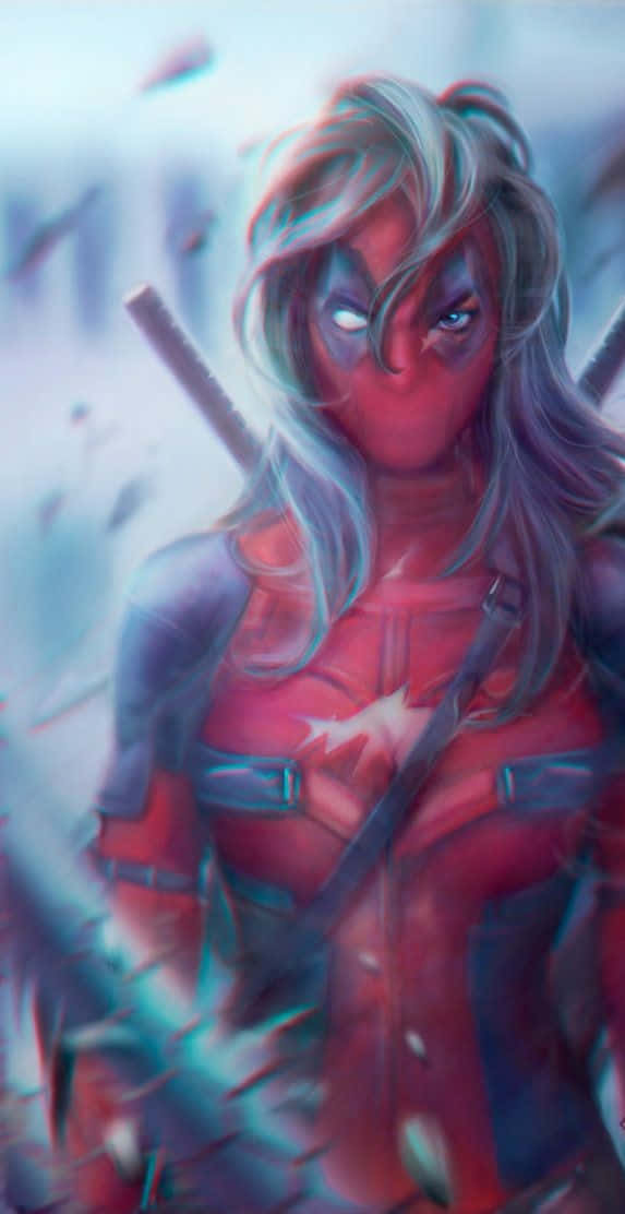 Lady Deadpool, red mask, silver hair, SD Phone Wallpaper