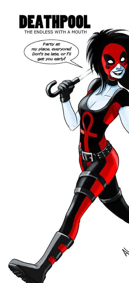 Lady Deadpool, red and black costume, mask, SD Phone Wallpaper