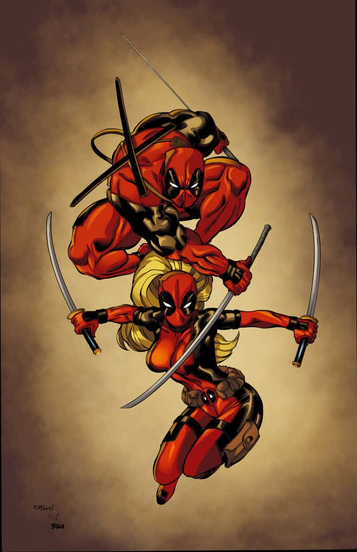Deadpool, Lady Deadpool, red and black suits, SD Phone Wallpaper