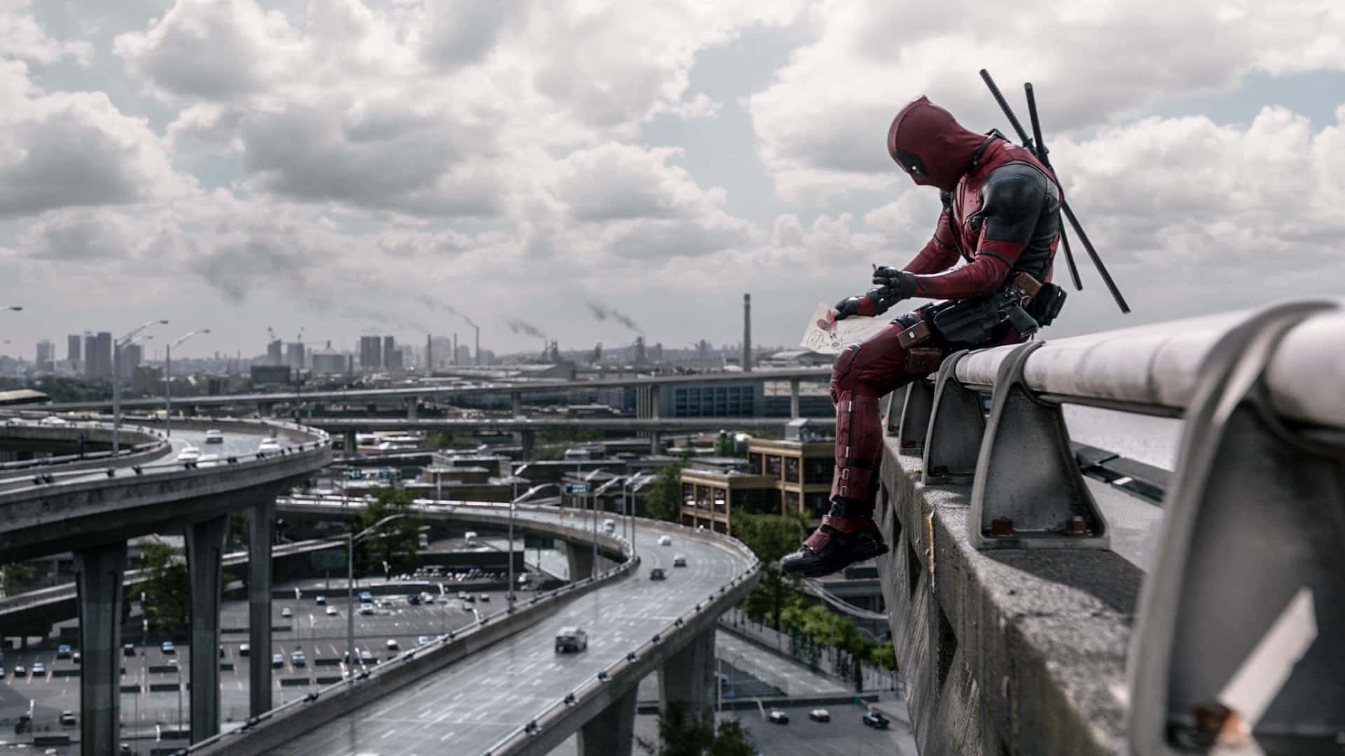 Deadpool, highway overpass, urban freeway, Full HD Desktop Wallpaper