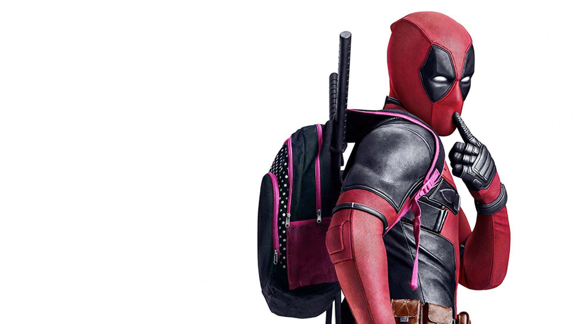 Deadpool, red and black suit, pink accents, Full HD Desktop Wallpaper