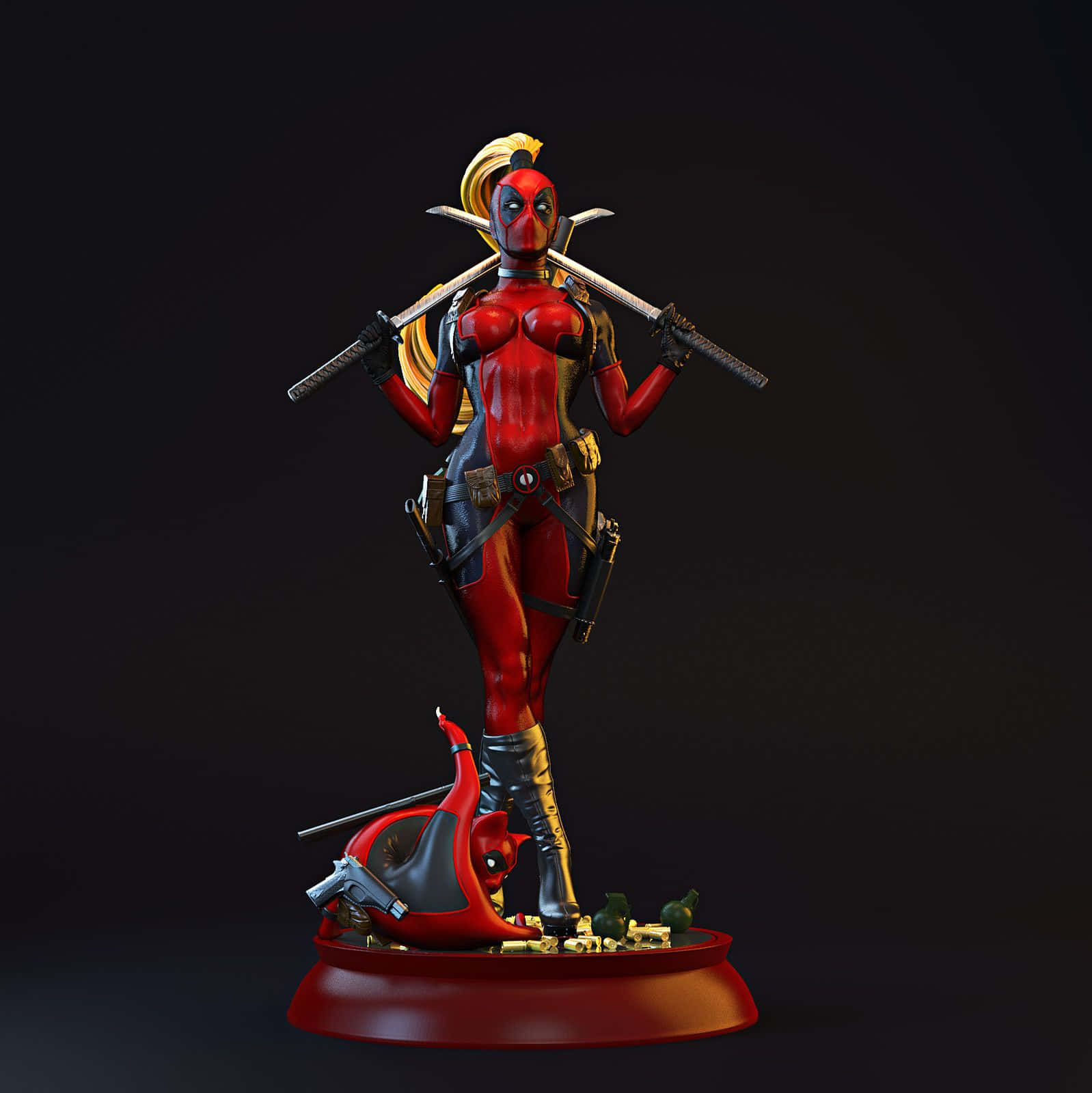 Lady Deadpool, red and black suit, two swords, HD Phone Wallpaper