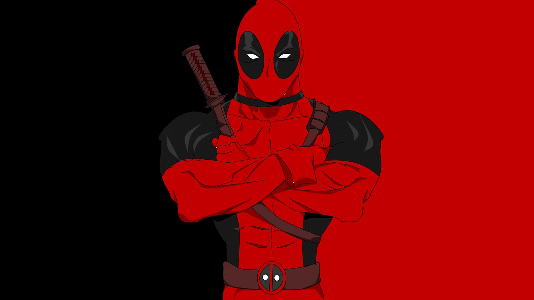 Deadpool, katana, red and black background, Full HD Desktop Wallpaper