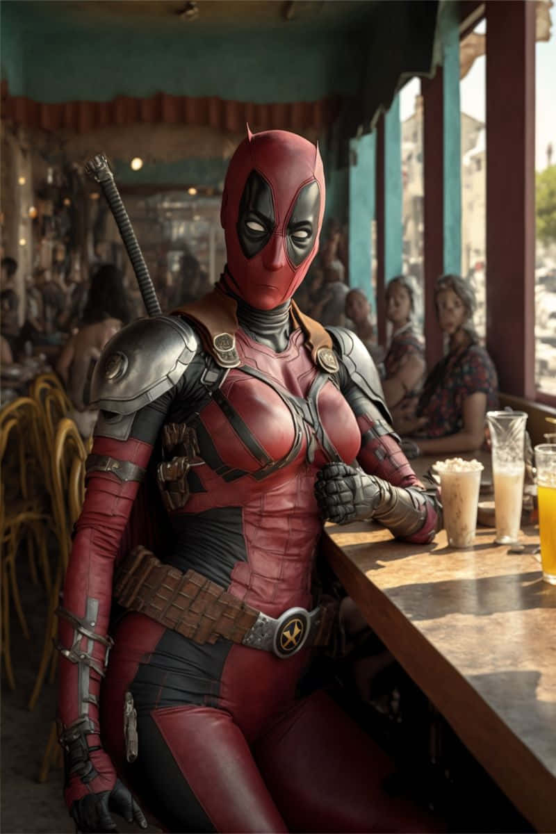 Lady Deadpool, red and black suit, sword, SD Phone Wallpaper