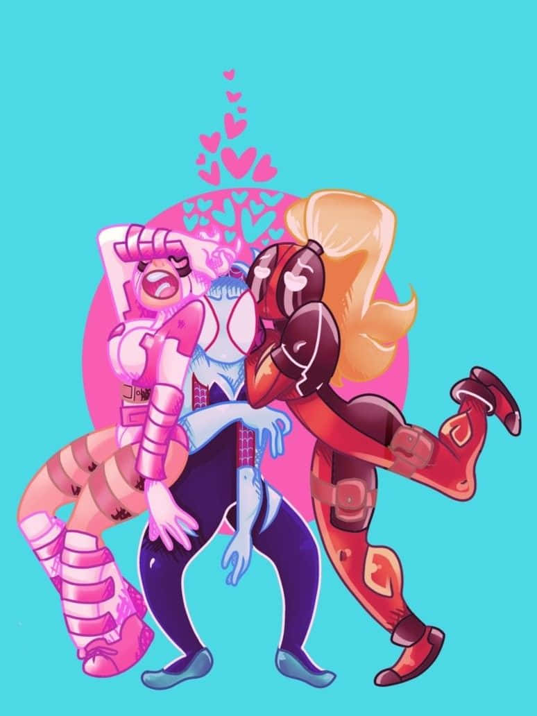 Deadpool, Lady Deadpool, vibrant pink and red outfits, SD Phone Wallpaper