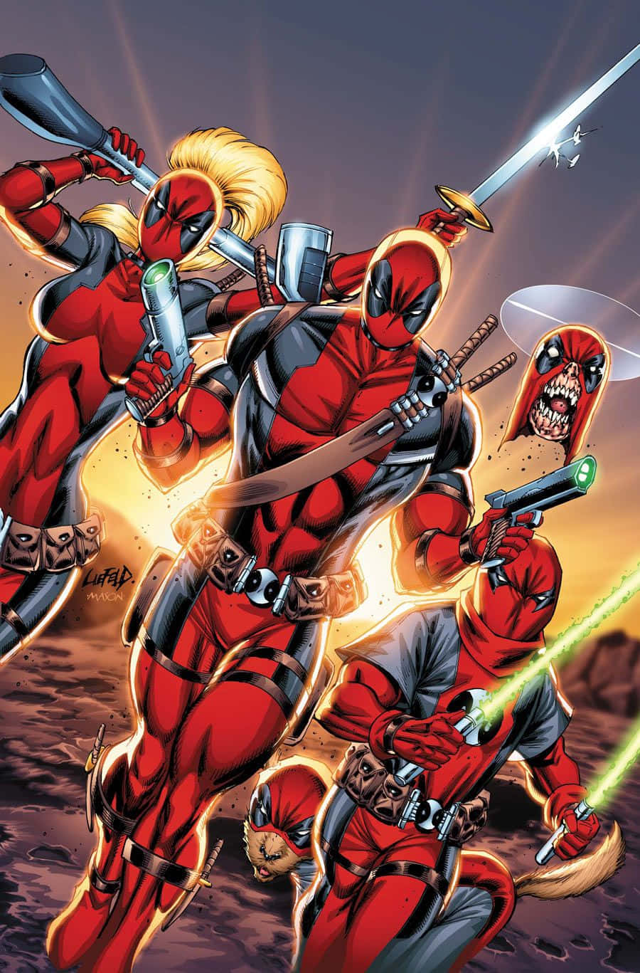 Deadpool, Lady Deadpool, red and black suits, HD Phone Wallpaper