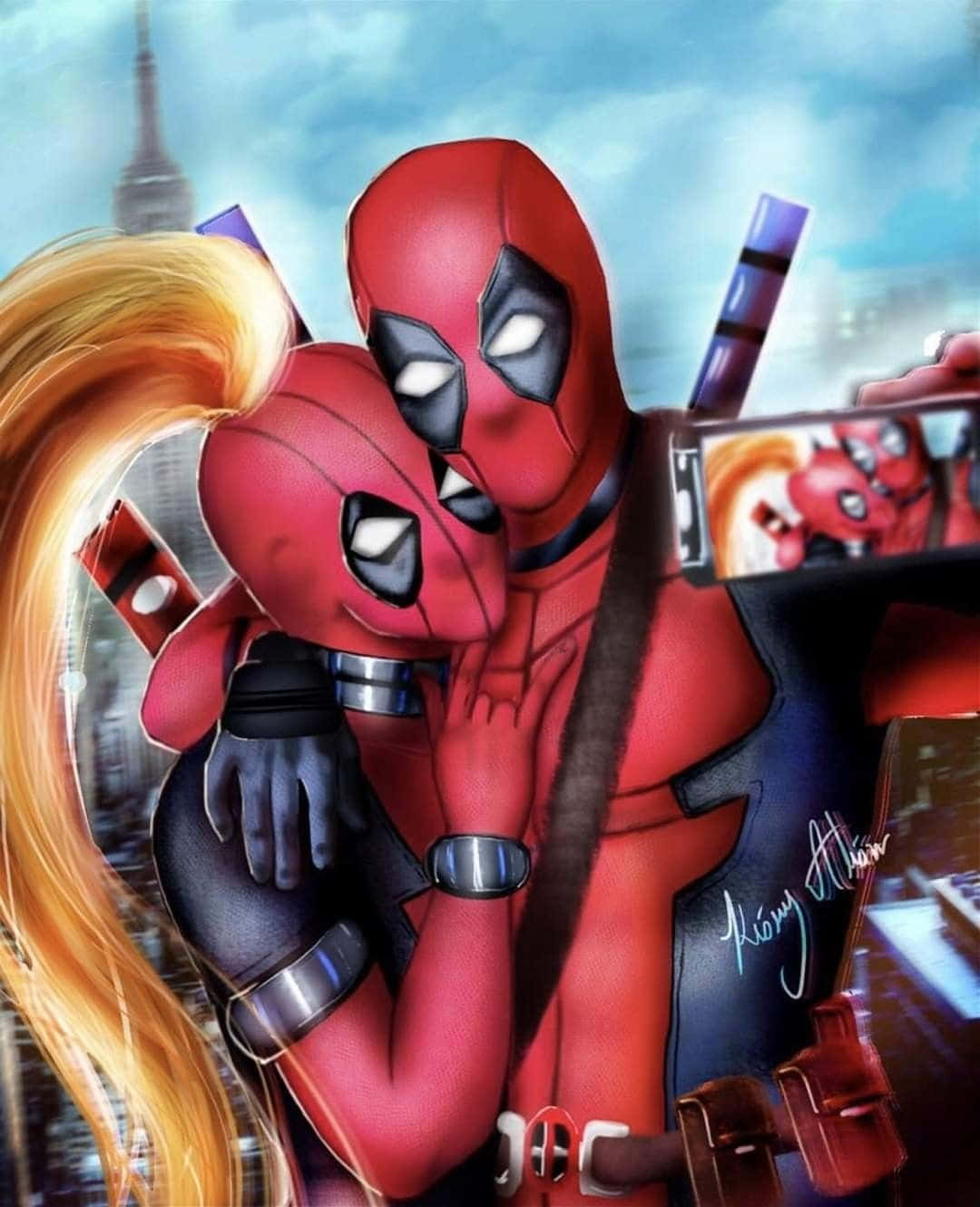 Deadpool, Lady Deadpool, red suits, HD Phone Wallpaper
