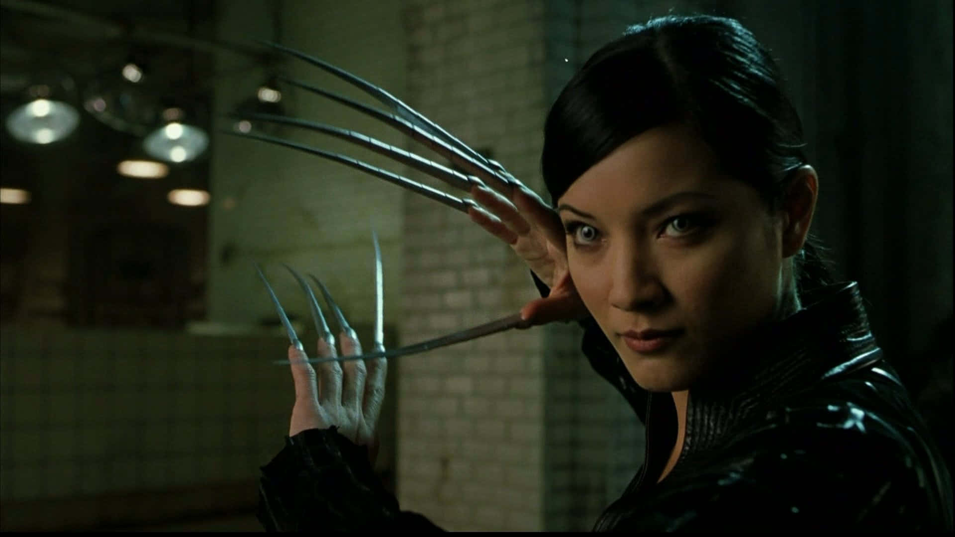 Lady Deathstrike, metallic claws, dimly lit tiled room, Full HD Desktop Wallpaper