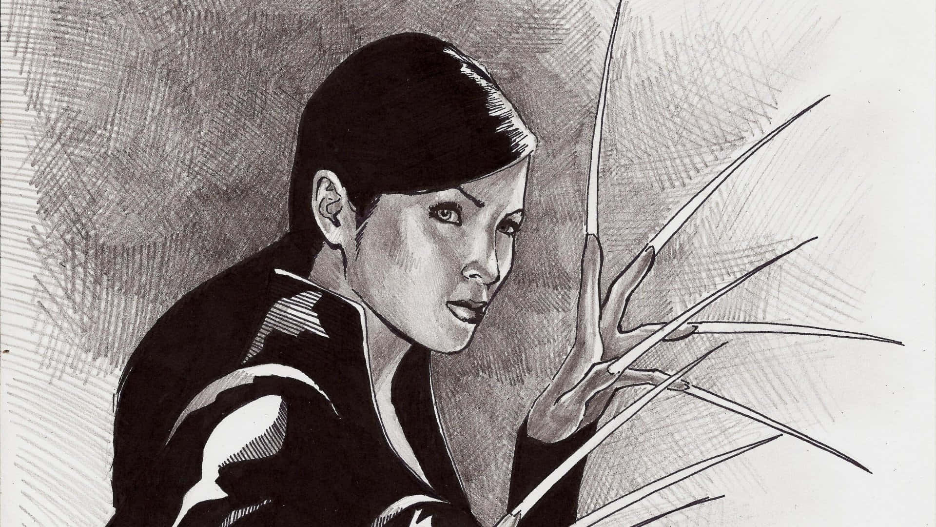 Lady Deathstrike, black and white illustration, sharp claws, Full HD Desktop Wallpaper