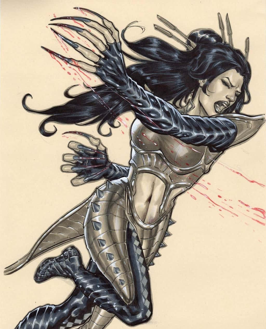 Lady Deathstrike, black claws, flowing hair, SD Phone Wallpaper