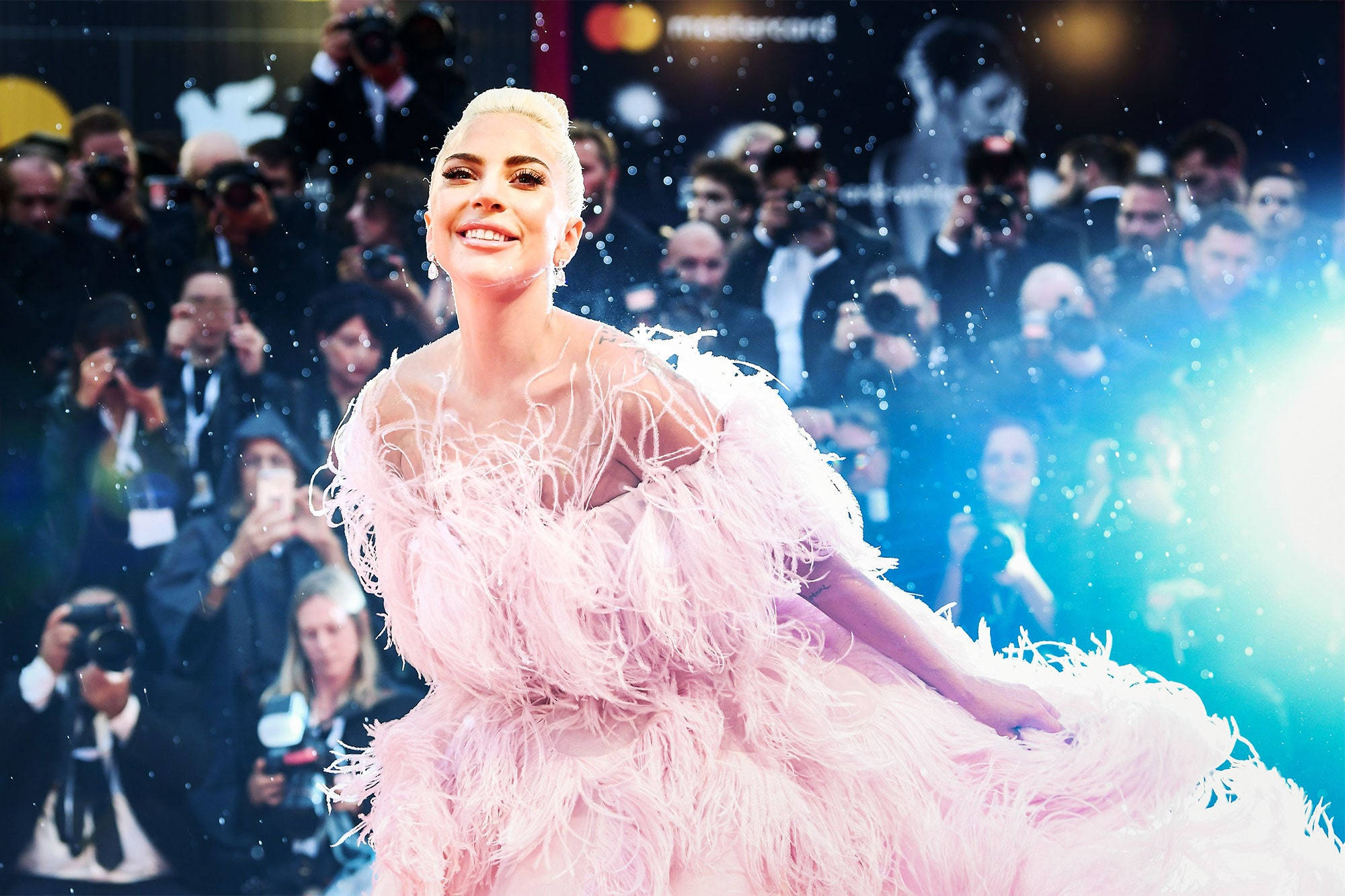 Lady Gaga, feather dress, pink feather gown, Full HD Desktop Wallpaper