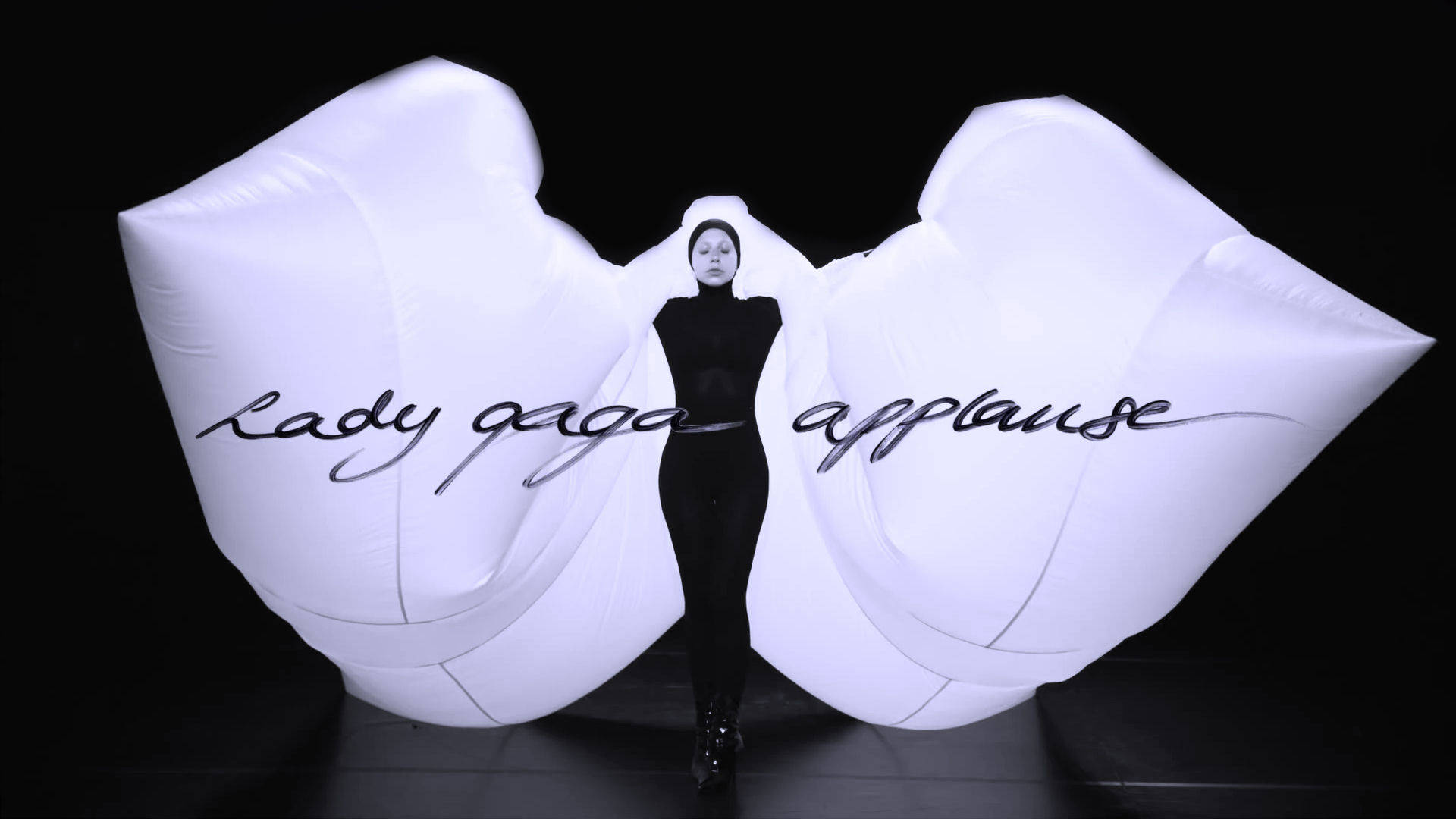 Lady Gaga, black bodysuit, giant white inflatable hands, Full HD Desktop Wallpaper