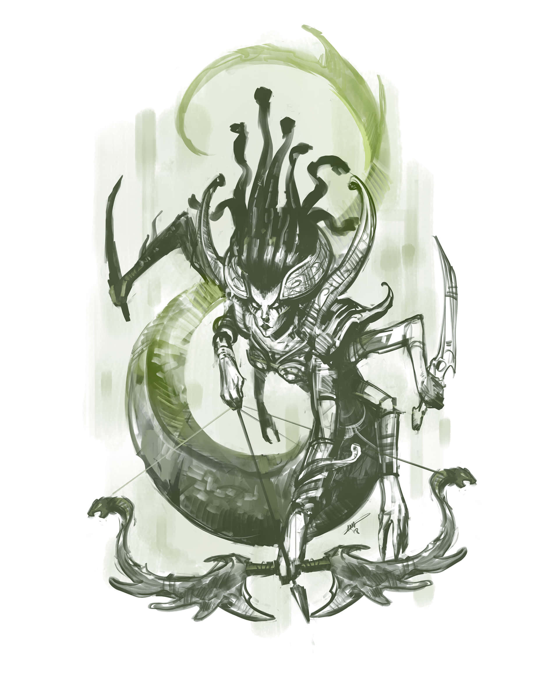 Lady Vashj, multi-armed warrior, serpentine hair, Full HD Phone Wallpaper
