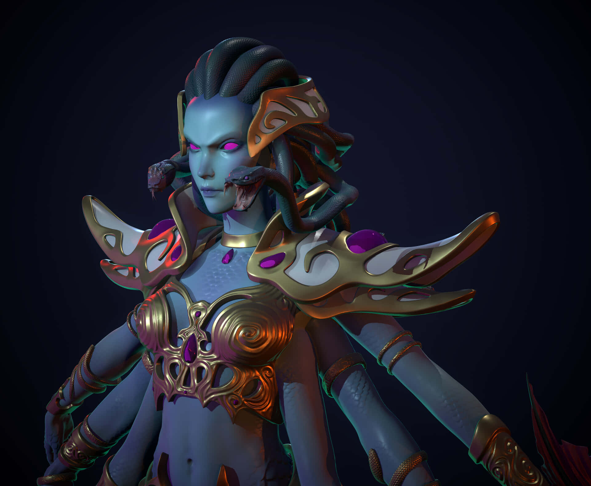 Lady Vashj, blue-skinned, multi-armed goddess, Full HD Desktop Wallpaper