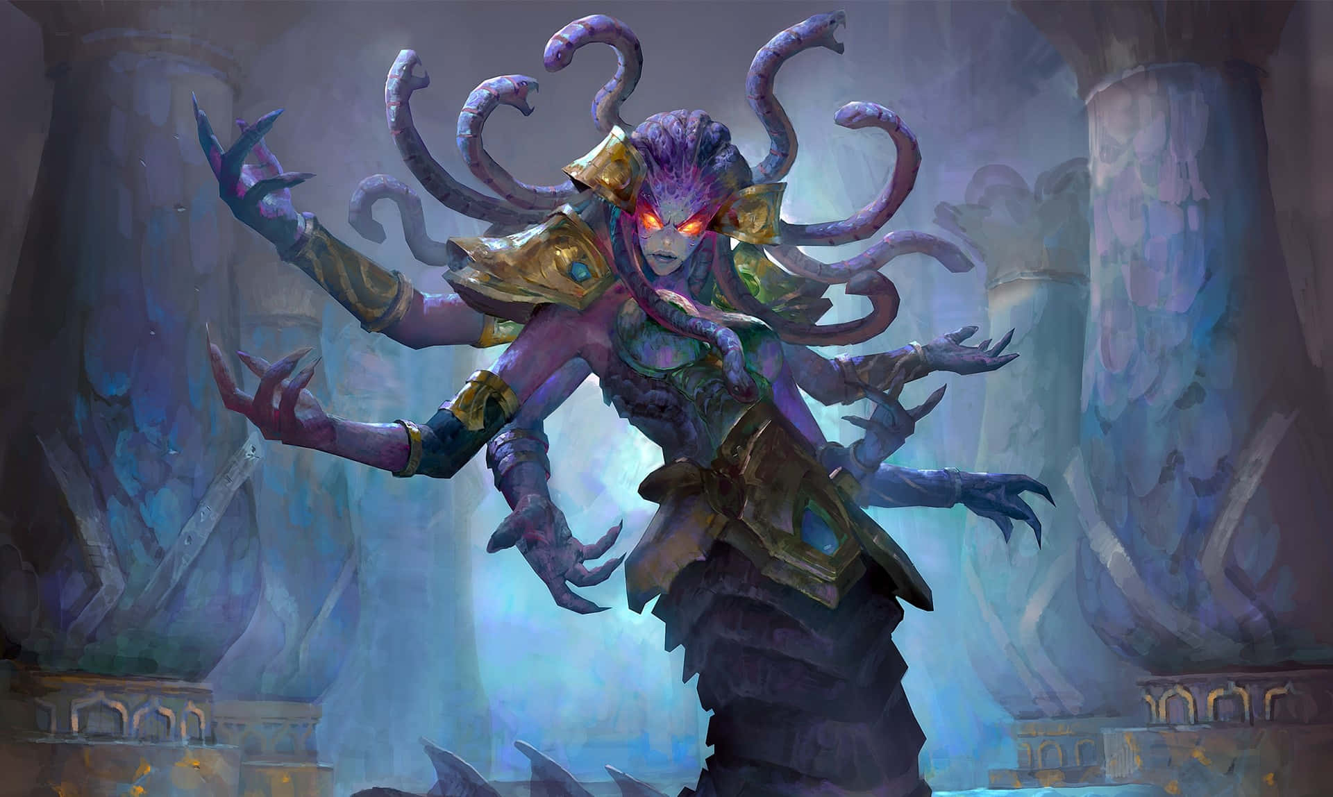 Lady Vashj, purple-skinned, octopus-headed, Full HD Desktop Wallpaper