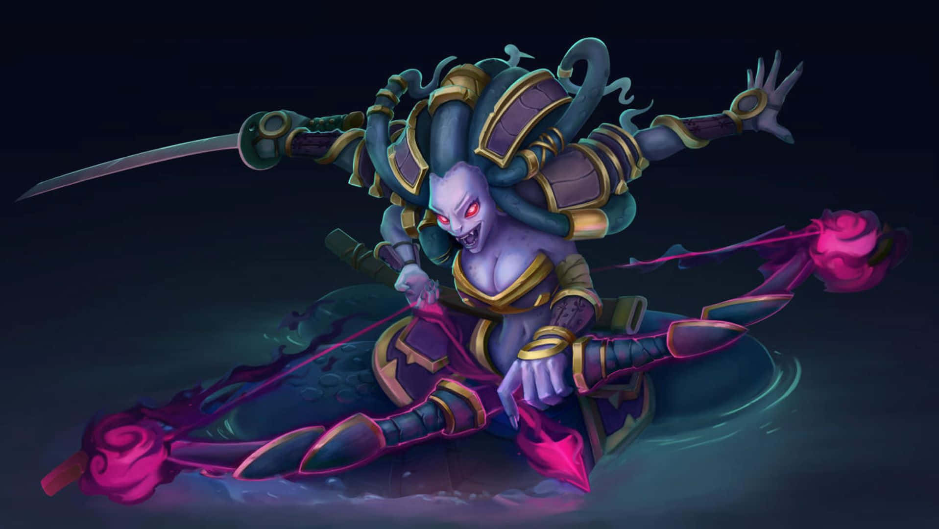 Lady Vashj, purple-skinned, glowing red eyes, HD Desktop Wallpaper