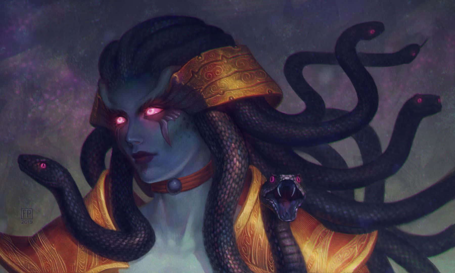 Lady Vashj, naga sorceress, glowing red eyes, HD Desktop Wallpaper