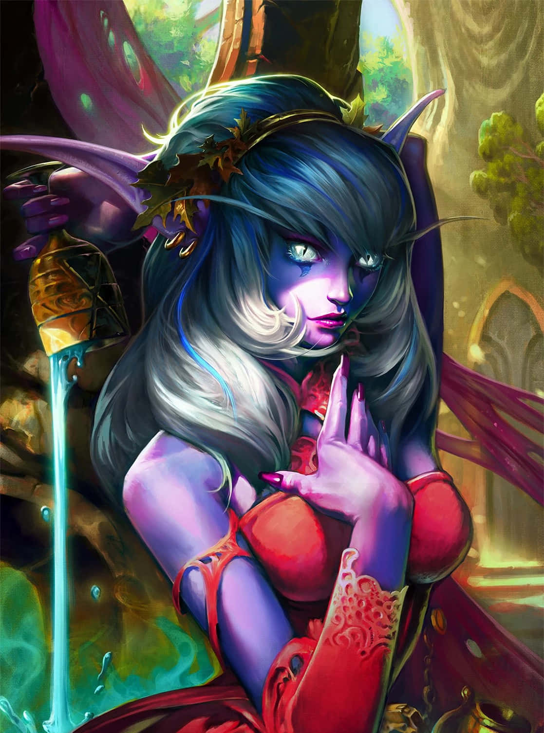 Lady Vashj, fantasy elf woman, glowing eyes, HD Phone Wallpaper