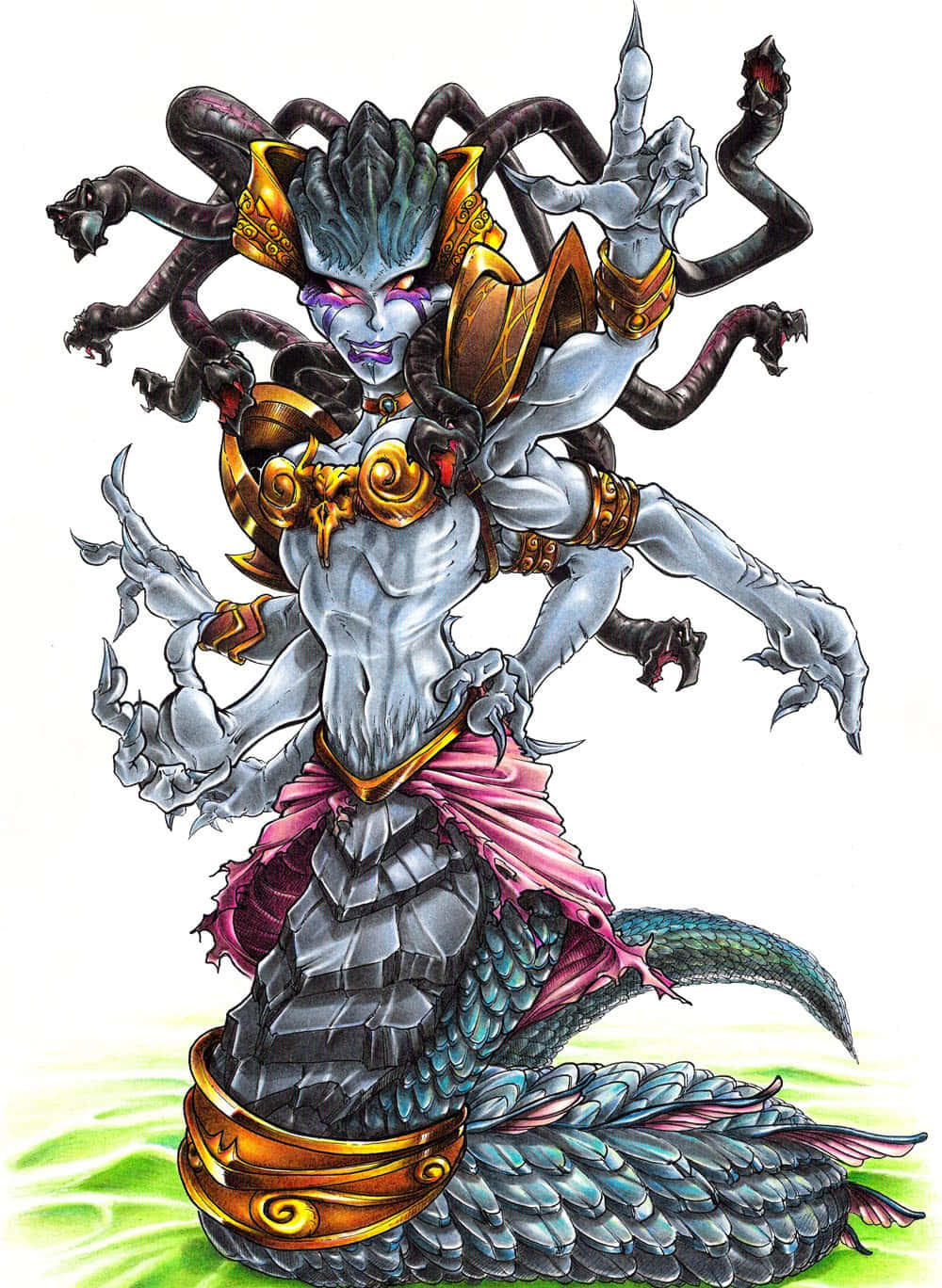 Lady Vashj, purple eyes, gold armor, HD Phone Wallpaper