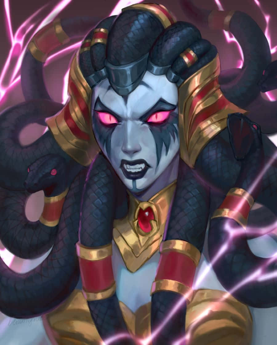 Lady Vashj, multi-headed serpent goddess, glowing pink eyes, SD Phone Wallpaper