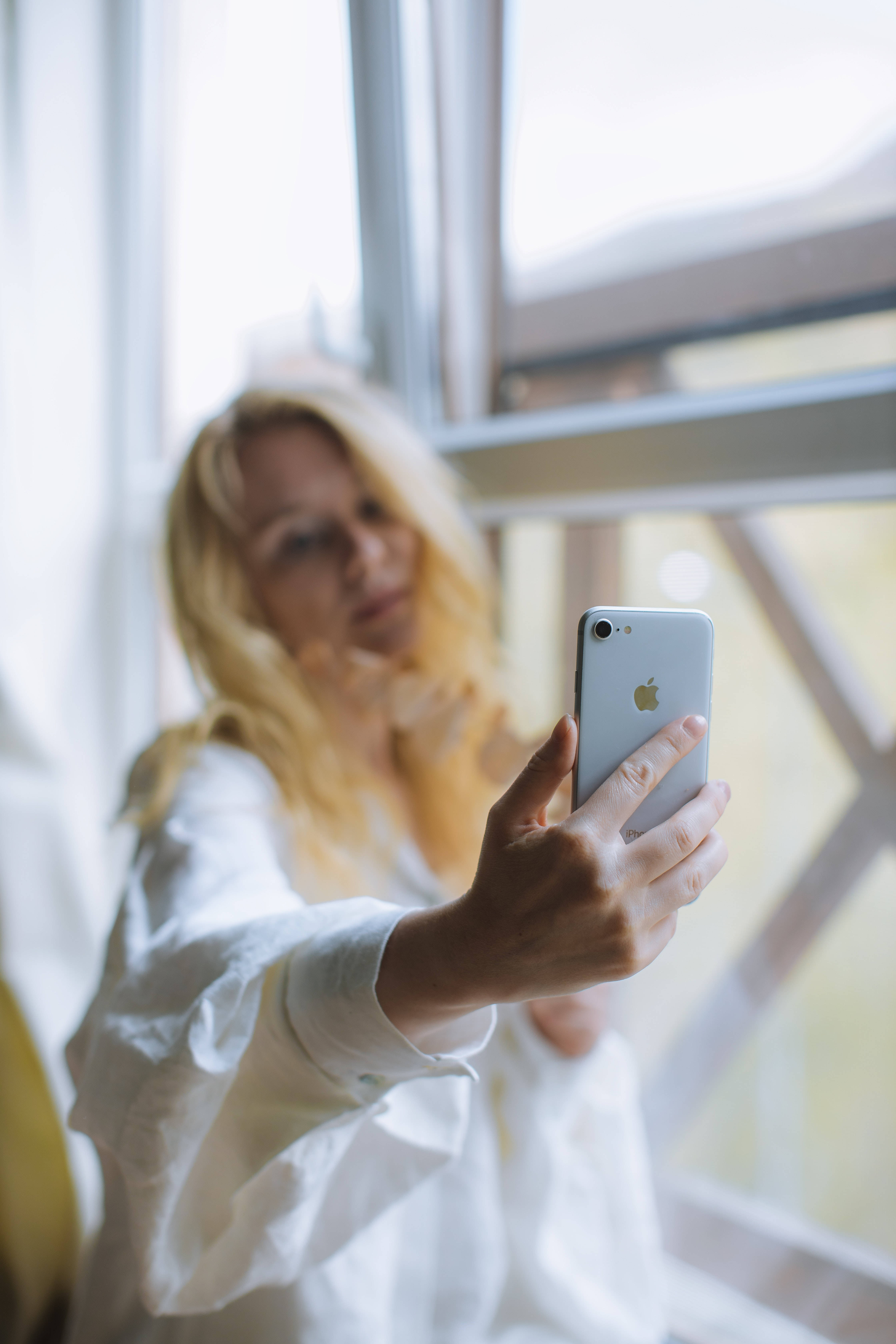 iPhone, silver iPhone, bright window, 5K Phone Wallpaper