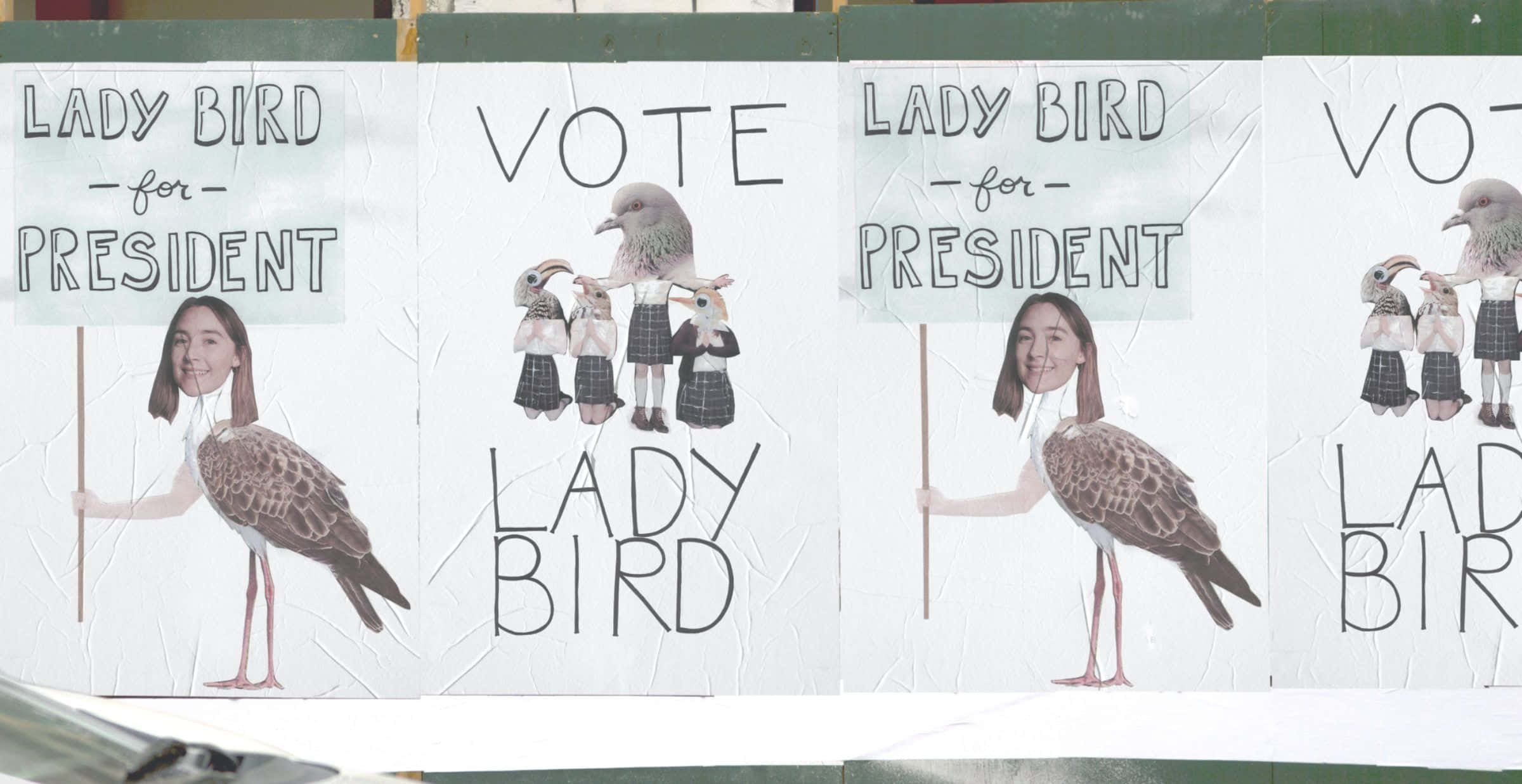Ladybird, school uniform, sign that reads 'LADY BIRD for PRESIDENT', Full HD Desktop Wallpaper