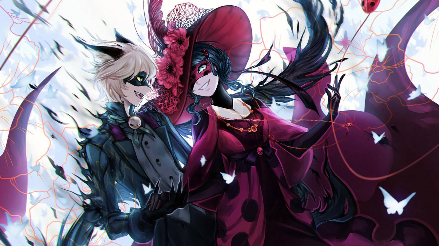 Ladybug, Cat Noir, red accents, HD Desktop Wallpaper