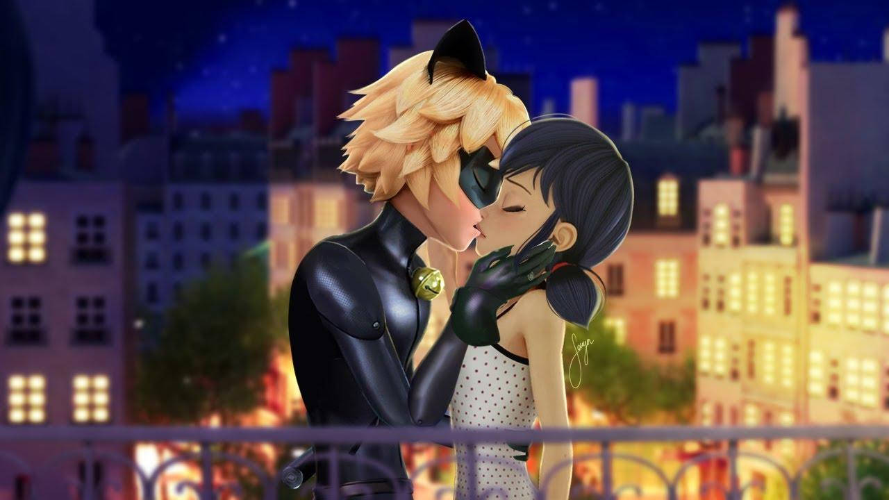 Ladybug, Cat Noir, balcony, HD Desktop Wallpaper