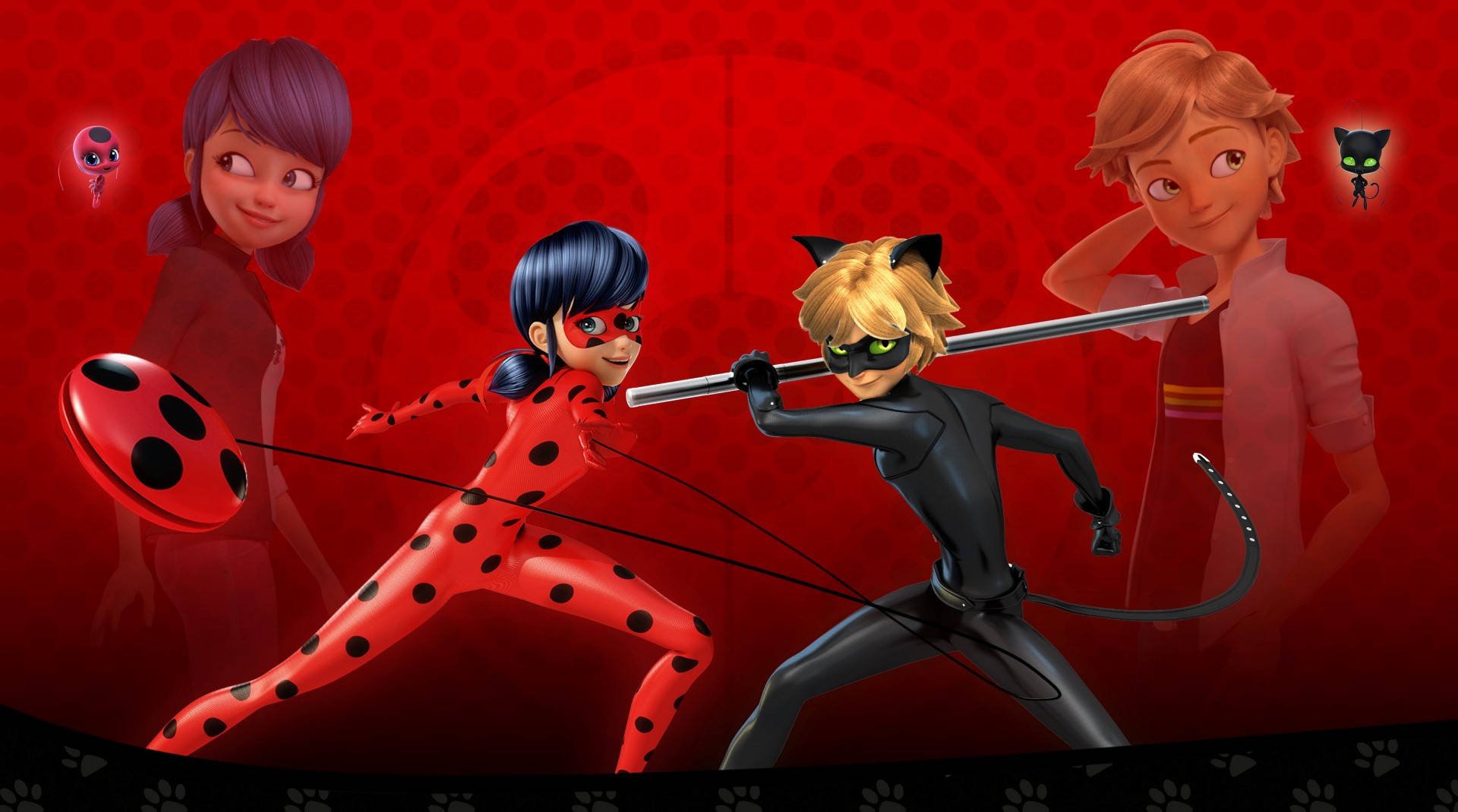 Ladybug, Cat Noir, red and black suits, Full HD Desktop Wallpaper
