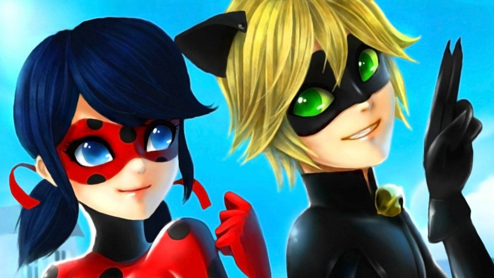 Cat Noir, Ladybug, vibrant costumes, Full HD Desktop Wallpaper