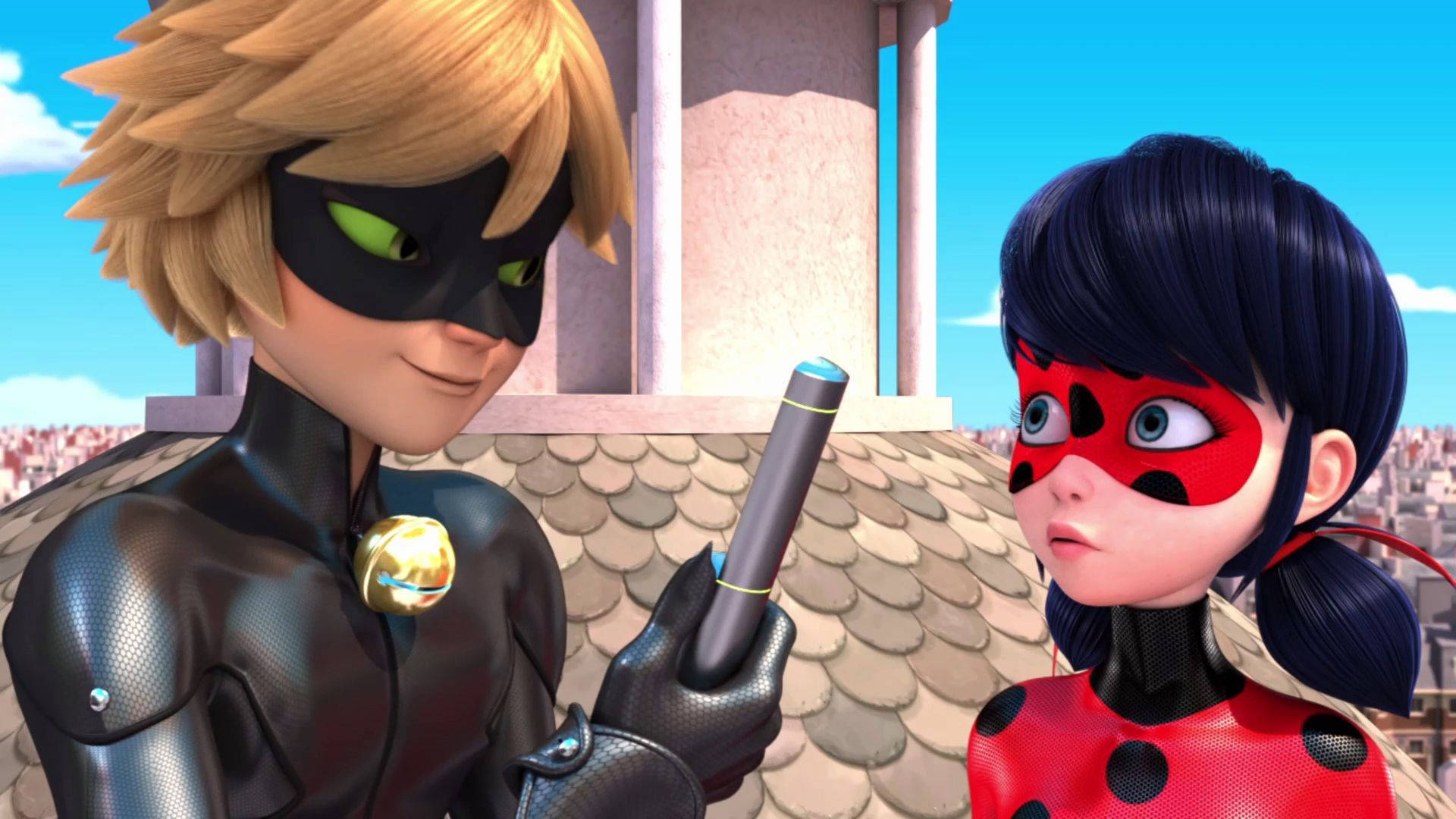 Cat Noir, Ladybug, rooftop, Full HD Desktop Wallpaper