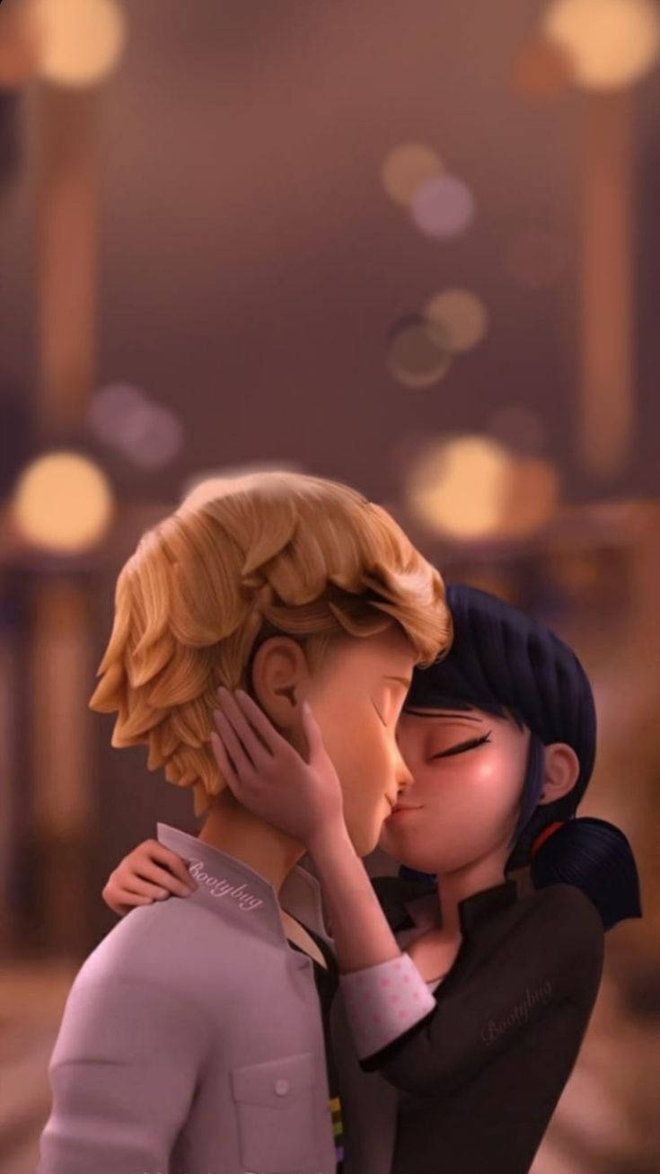 Ladybug, Cat Noir, kiss, HD Phone Wallpaper