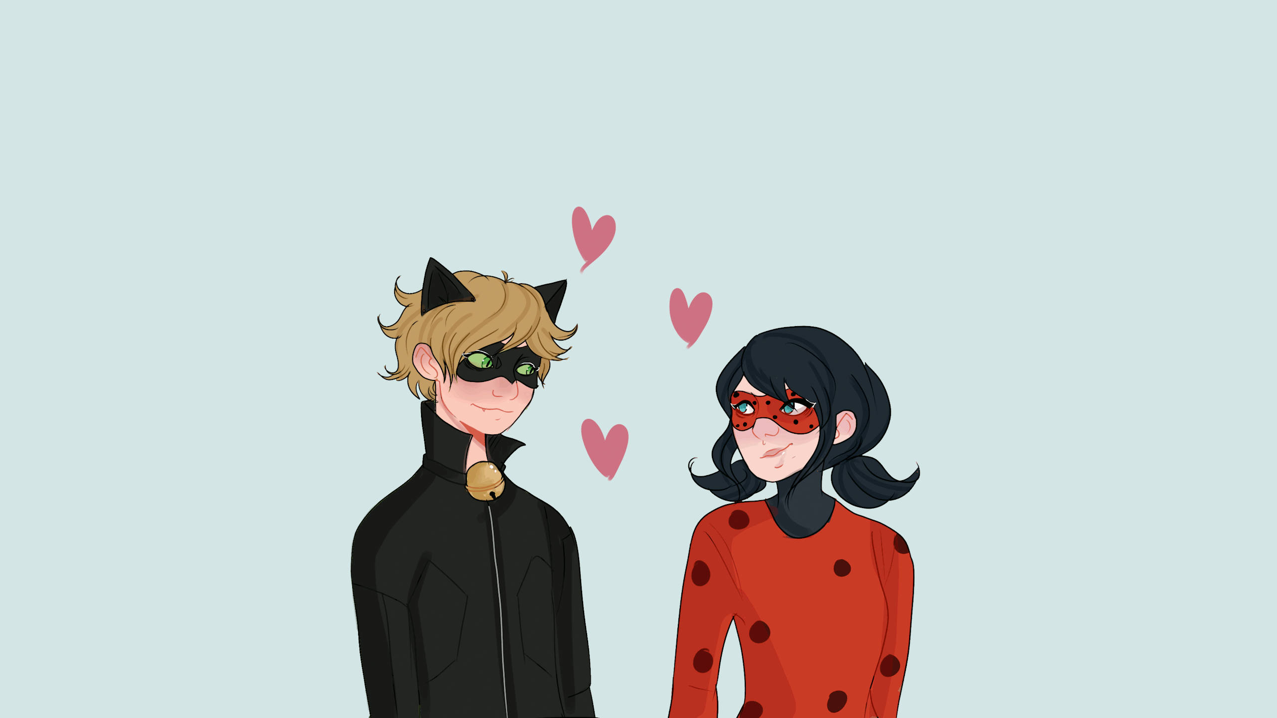 Cat Noir, Ladybug, hearts, 2K Desktop Wallpaper