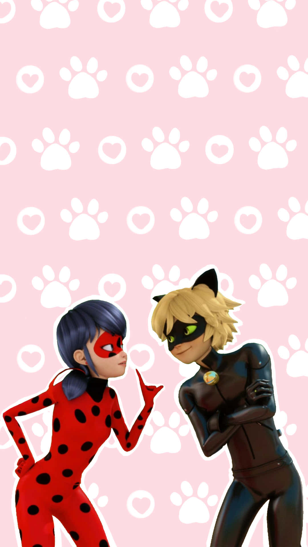 Ladybug, Cat Noir, red polka dot suit, Full HD Phone Wallpaper